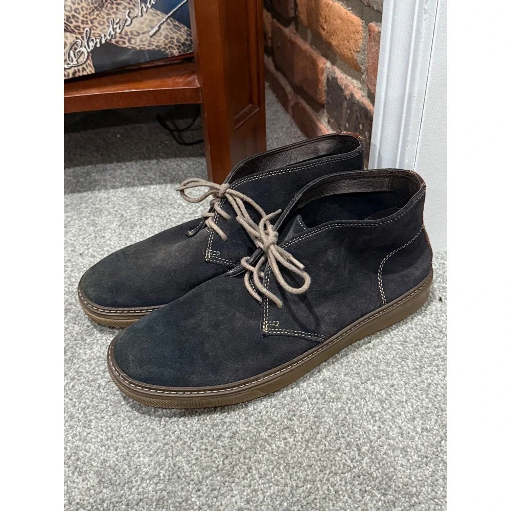 Johnston & Murphy Mens Navy Suede Chukka Boots Brown Leather Trim 10M